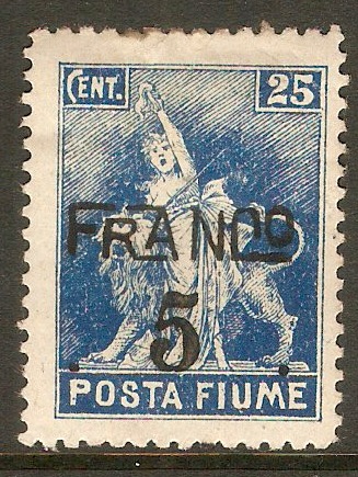Fiume 1919 5 on 25c Blue. SG99.