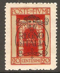 Fiume 1924 20c Vermilion - Regno d'Italia Overprint. SG216.