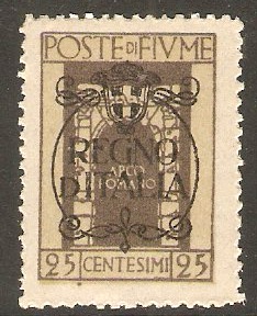 Fiume 1924 25c Grey - Regno d'Italia Overprint. SG217.