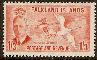 Falkland Islands 1952 1s.3d Orange. SG181.