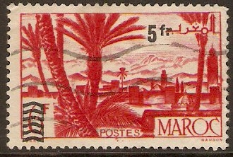 French Morocco 1950 5f on 6f Vermilion. SG389.