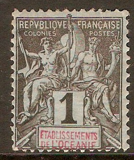French Oceanic Settlements 1892 1c Black on azure. SG1.