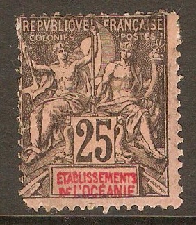 French Oceanic Settlements 1892 25c Black on rose. SG8.