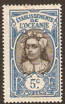 French Oceanic Settlements 1922 5c Black and blue. SG46.