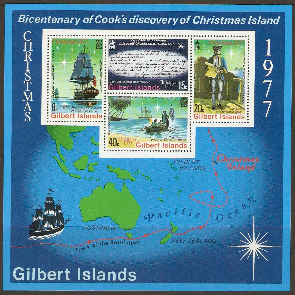Gilbert Islands 1977 Christmas & Cooks Discovery Sheet. SG59.