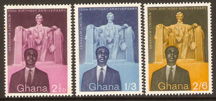 Ghana 1959 Lincoln Anniversary Set. SG204-SG206.