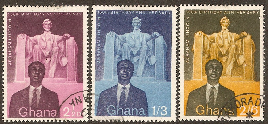 Ghana 1959 Lincoln Anniversary Set. SG204-SG206.