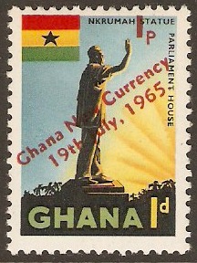 Ghana 1965 1p on 1d Decimal overprint series. SG381.