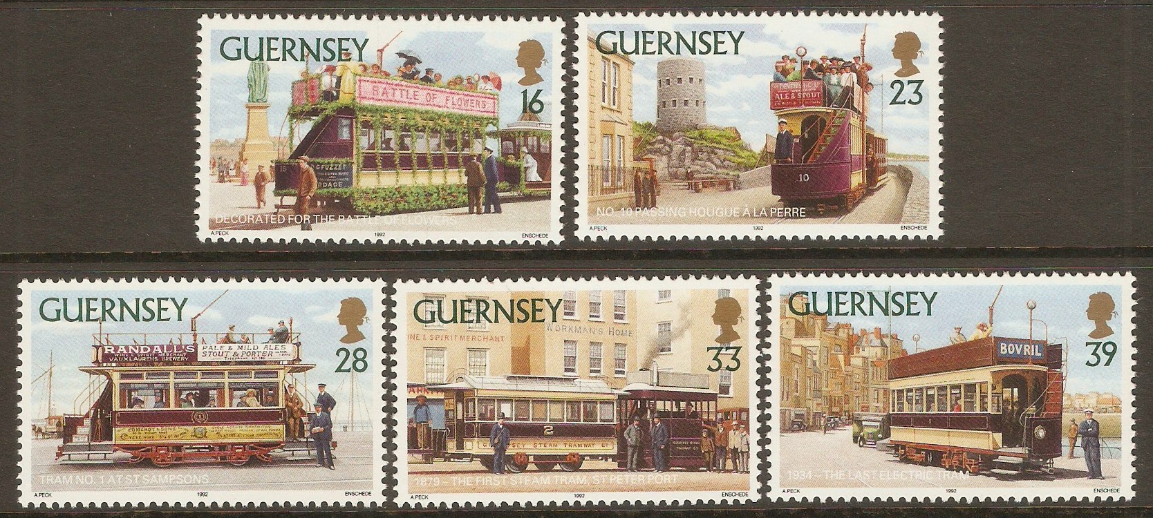 Guernsey 1992 Trams set. SG588-SG592.