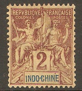 Indo-China 1892 2c Brown on buff. SG7.