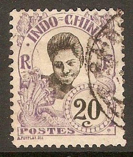 Indo-China 1907 20c Violet. SG57.