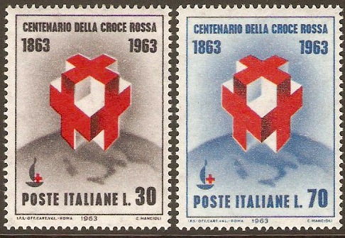 Italy 1963 Red Cross Anniversary Set. SG1097-SG1098.