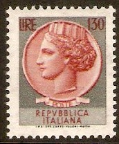 Italy 1968 130l Brown-red and deep grey. SG1217.