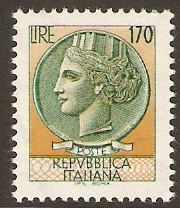 Italy 1968 170l Deep dull green and brown-ochre. SG1217b.
