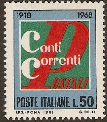 Italy 1968 Postal Cheque Anniversary Stamp. SG1238.
