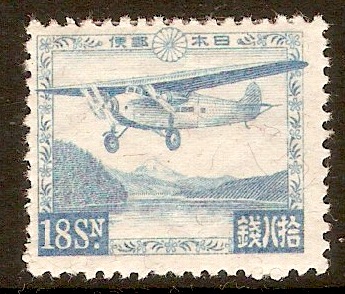 Japan 1929 18s Blue - Air series. SG260.
