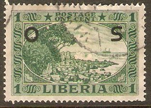 Liberia 1921 1c Green - Official stamp. SGO428.