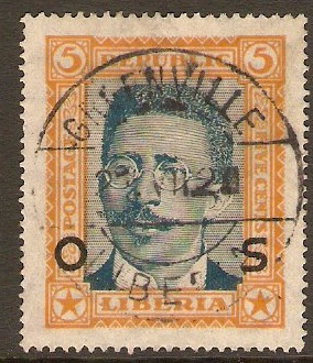Liberia 1923 5c Green and orange - Official stamp. SGO488.