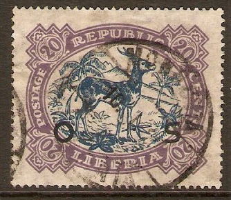 Liberia 1923 20c Blue and lilac - Official stamp. SGO491.