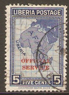 Liberia 1928 5c Blue - Official stamp. SGO521.