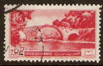 Lebanon 1950 7p.50 Red - Nahr el-Kalb Bridge series. SG411.