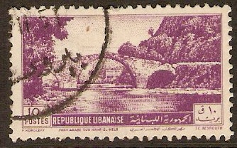 Lebanon 1950 10p Lilac - Nahr el-Kalb Bridge series. SG412.
