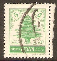 Lebanon 1954 5p Green - Cedar series. SG484.