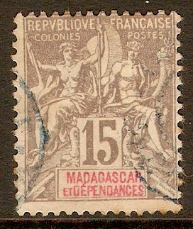 Madagascar 1900 15c Grey. SG19.