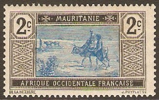 Mauritania 1913 2c Blue and black. SG19.