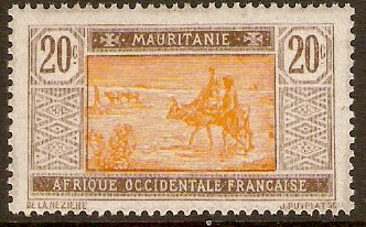 Mauritania 1913 20c Orange and grey-brown. SG24.