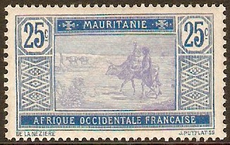 Mauritania 1913 25c Ultramarine and blue. SG25.