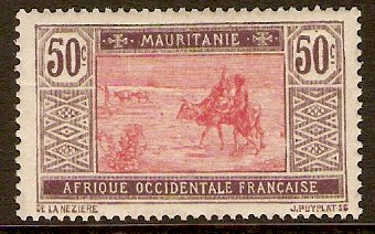 Mauritania 1913 50c Rose and dull lilac. SG30.