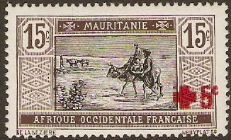 Mauritania 1915 15c +5c Black and sepia Red Cross Stamp. SG36.