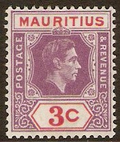 Mauritius 1938 3c Reddish purple and scarlet. SG253.