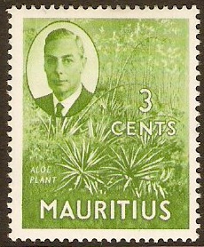 Mauritius 1950 3c Yellow-green. SG278.