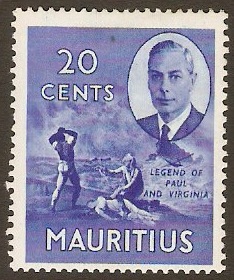 Mauritius 1950 20c Ultramarine. SG283.