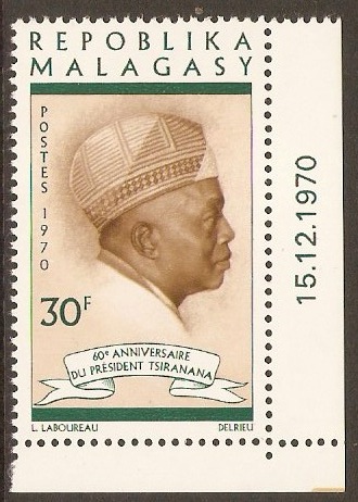 Malagassy 1970 30f Presidential Birthday Stamp. SG189.