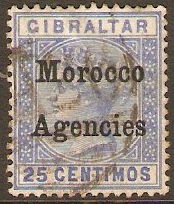 Gibraltar Issues Overprinted 1899 25c Ultramarine. SG12.