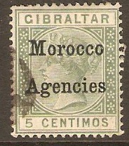 Gibraltar Issues Overprinted 1899 5c Green. SG9.