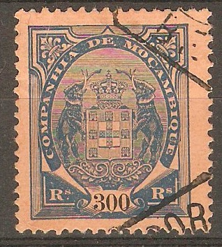 Mozambique Company 1895 300r Blue on pale brown. SG74.
