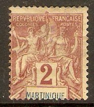 Martinique 1892 2c Brown on buff. SG34.