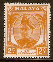 Selangor 1949 2c Orange. SG91.