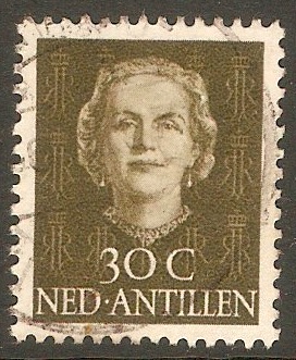 Netherlands Antilles 1950 30c Olive-brown. SG319.
