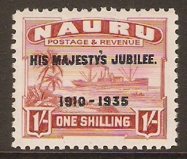 Nauru 1935 1s Brown-lake Silver Jubilee Series. SG43.