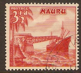 Nauru 1954 3½d Scarlet. SG50