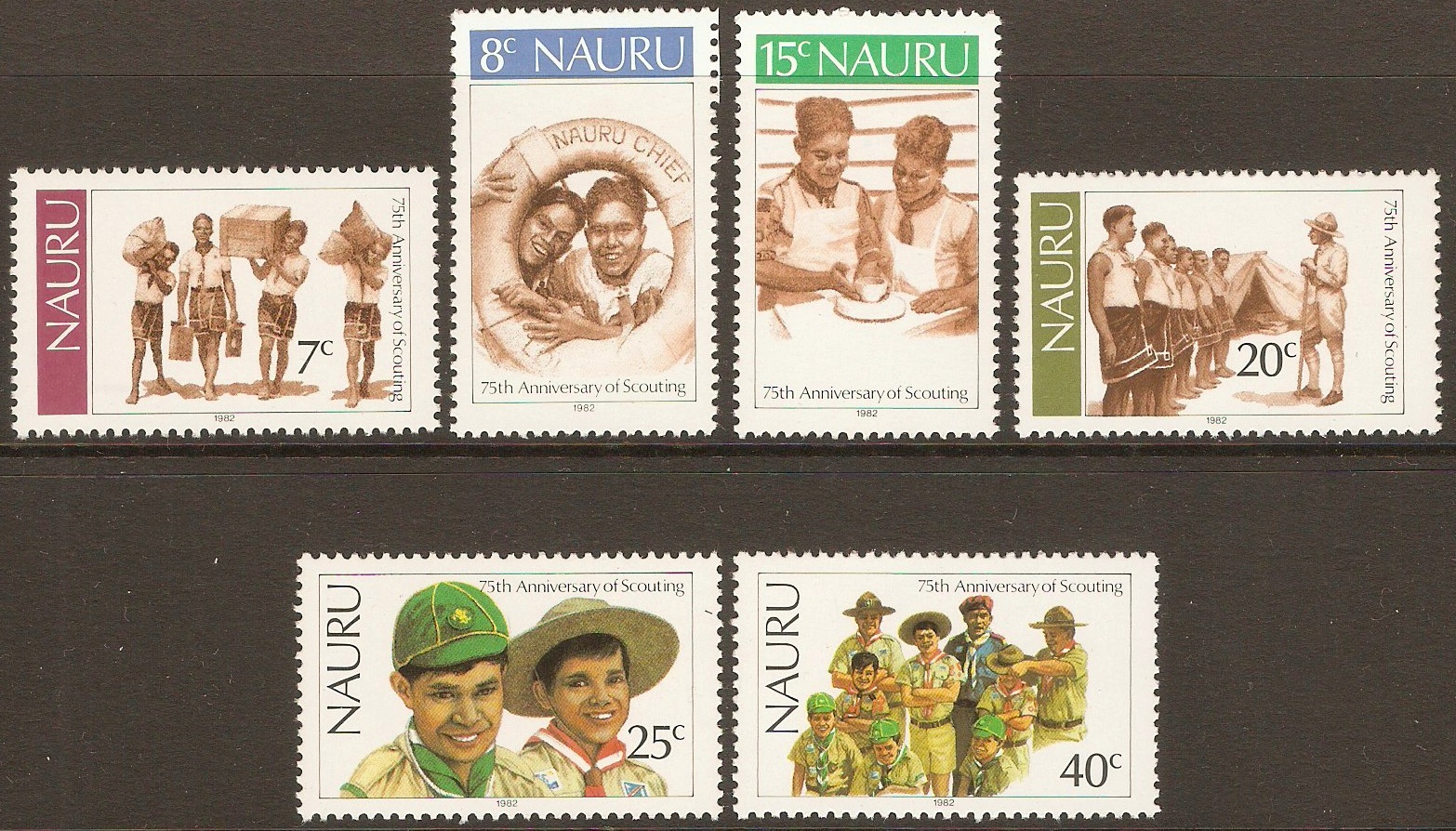 Nauru 1982 Scouts Anniversary set. SG256-SG261.