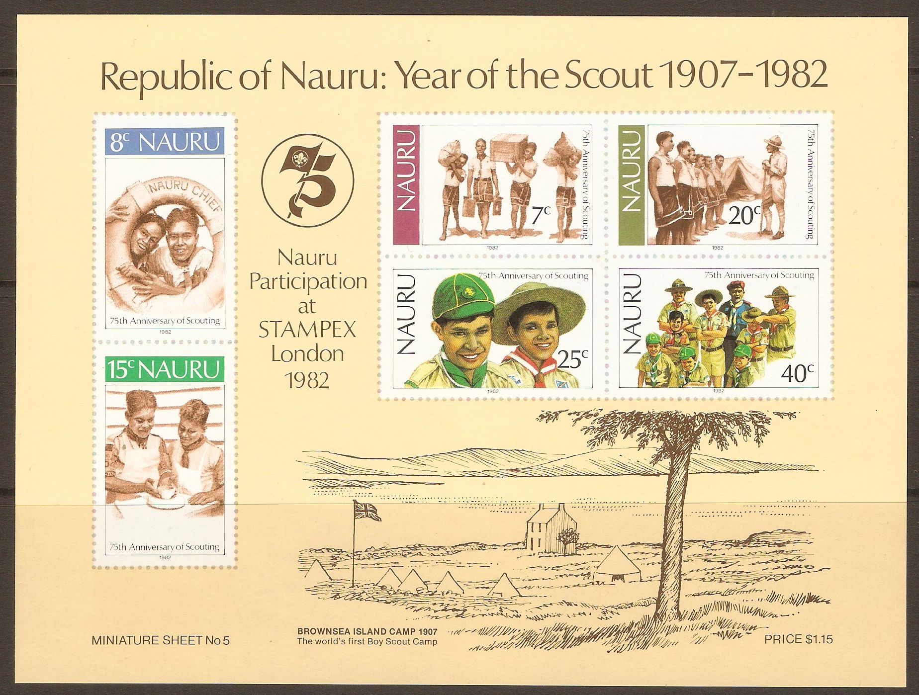 Nauru 1982 Scouts Anniversary sheet. SGMS262.