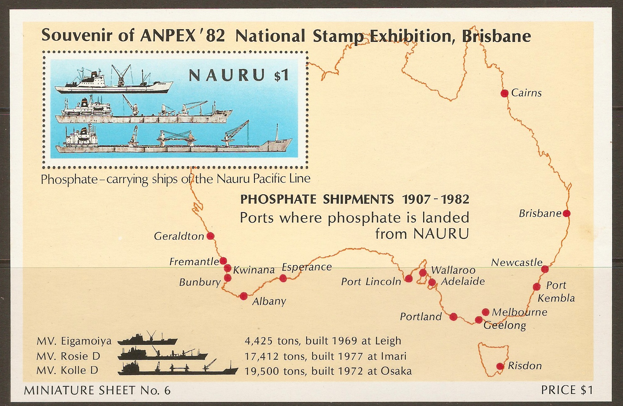 Nauru 1982 Phosphate Anniversary sheet. SGMS271.