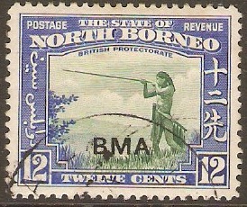 North Borneo 1945 12c Green and blue. SG327.