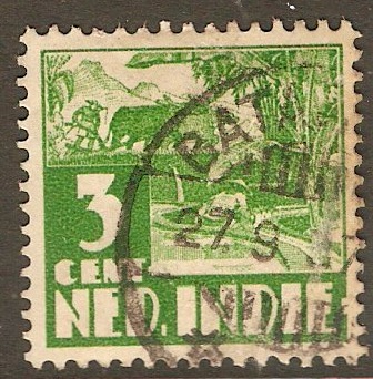 Netherlands Indies 1933 3c Yellow-green. SG338.